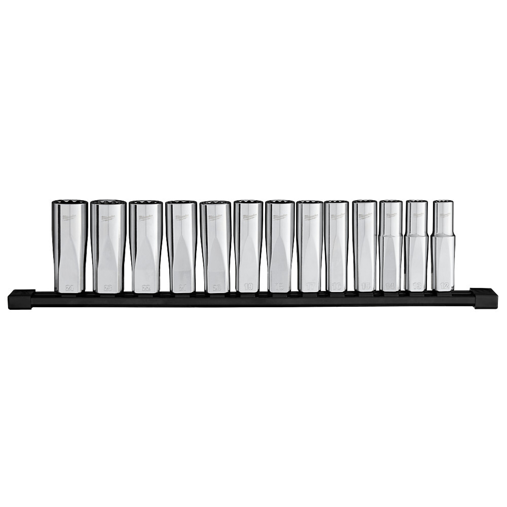 Milwaukee 13pc 1/2” Drive 12-Point Deep Well Metric Socket Set, Model# 48-22-9524